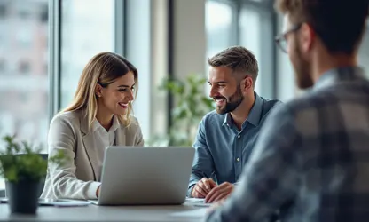 Zwei Experten im Beratungsgespräch am Laptop – Symbol für virtuelle CIO Services, IT-Strategie und partnerschaftliche Betreuung durch OPTRA.